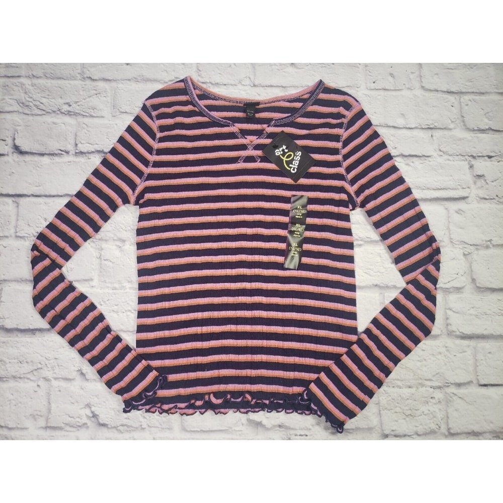 Art Class Girls Size XLARGE 14/16 Multi-Color Stripe Lettuce Edge Shirt
